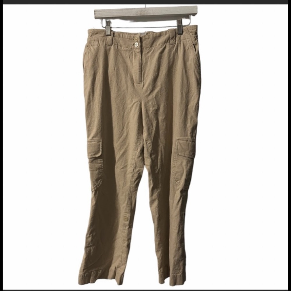 Travelsmith size 14 linen cargo roll tab convertible pants